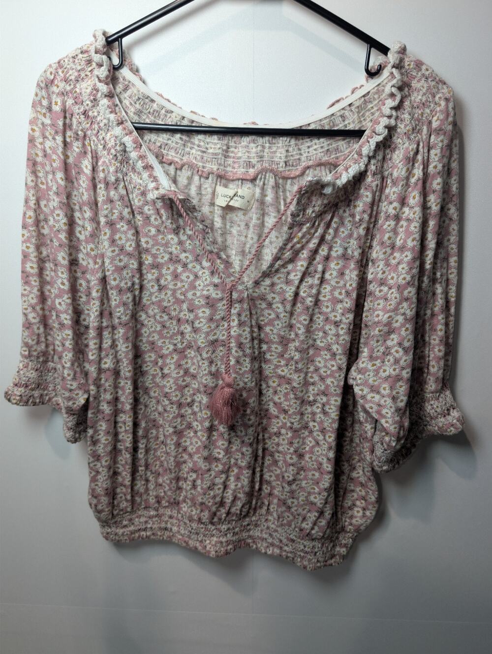 Lucky Brand Shirt Blouse Women's Size Medium Peasant Cottagecore Ditsy Floral